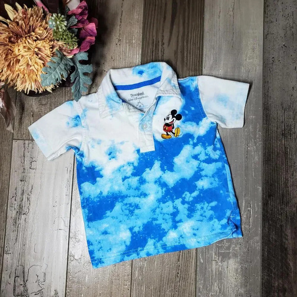 Disneyland Resort Walt Disney World Kids Toddler 2T Blue White Tie Dye Polo - Picture 1 of 8